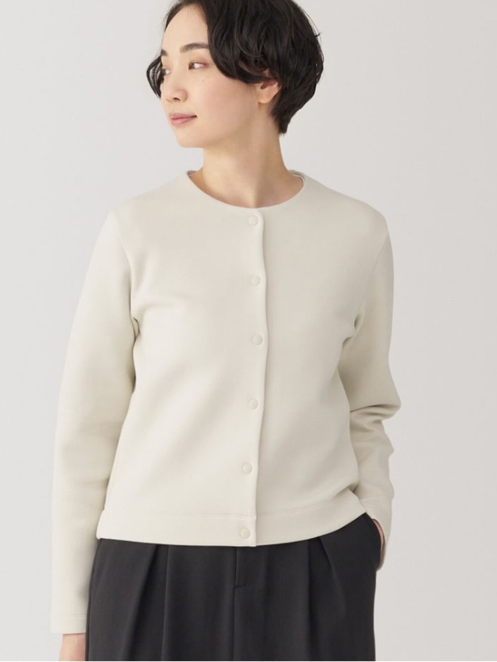 Muji Cream Round-Neck Button Front Cardigan